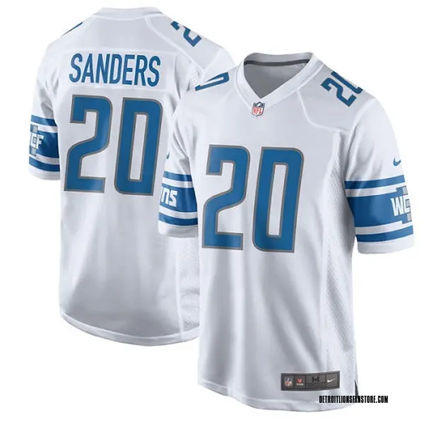 Men's Barry Sanders Detroit Lions Game White Jersey Lions Store