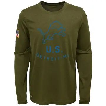 Derrick Deese Jr. Detroit Lions Youth Legend Olive Salute to Service  Sideline Long Sleeve T-Shirt