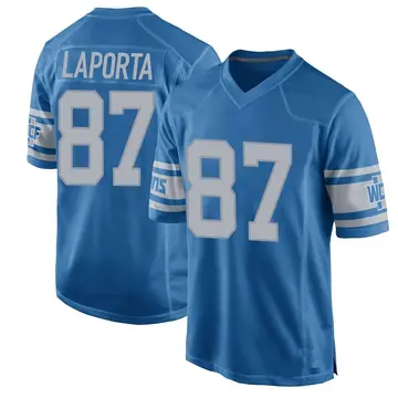 Youth Sam LaPorta Detroit Lions Game Blue Throwback Vapor Untouchable Jersey